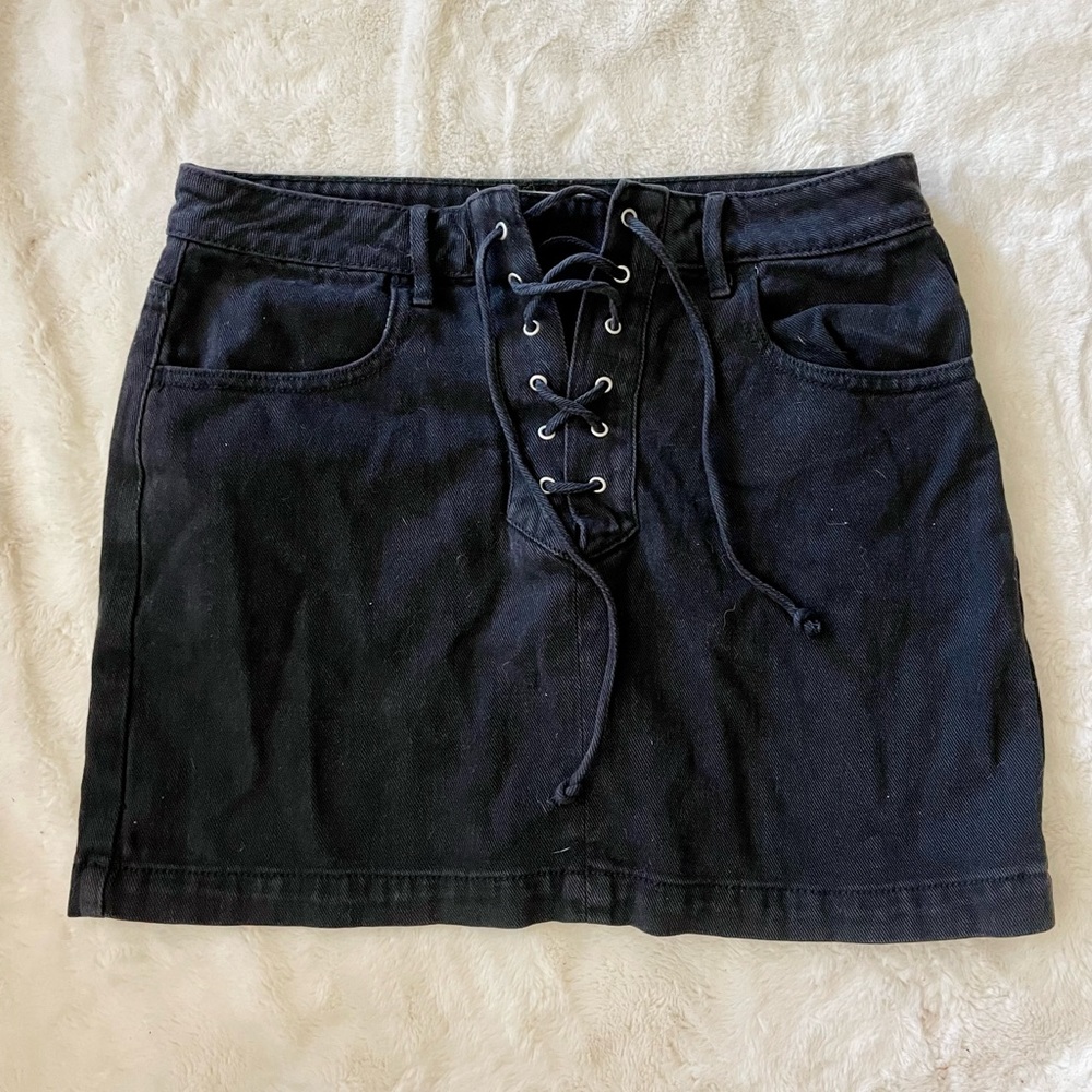 black jean skirt with front tie!